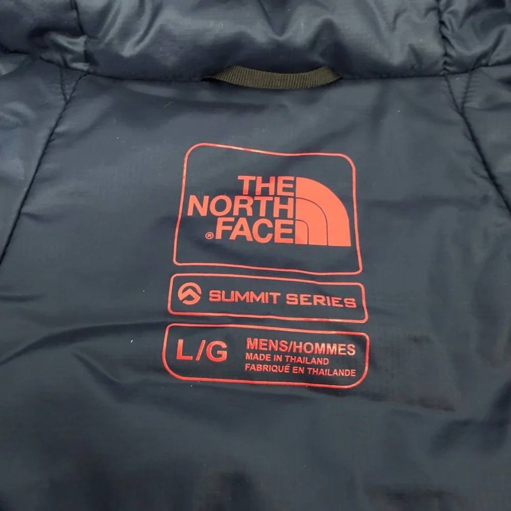 North Face Summit Series Large Mens Puffer Jacket Blue Insulated Full Zip FLAW